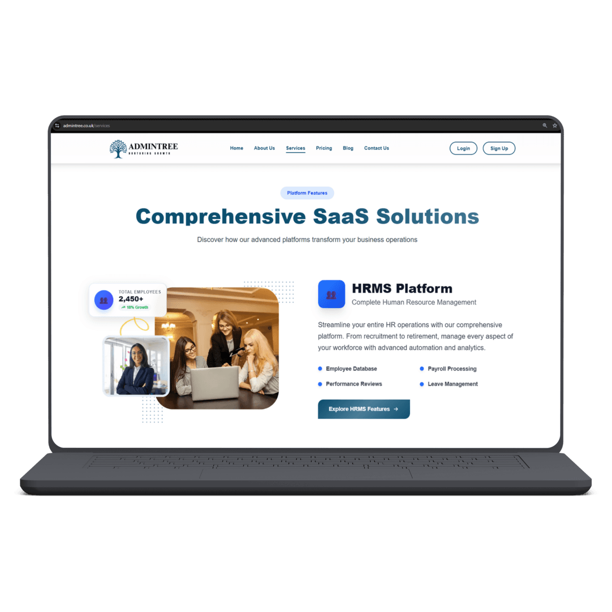 AdminTree Dashboard on Laptop